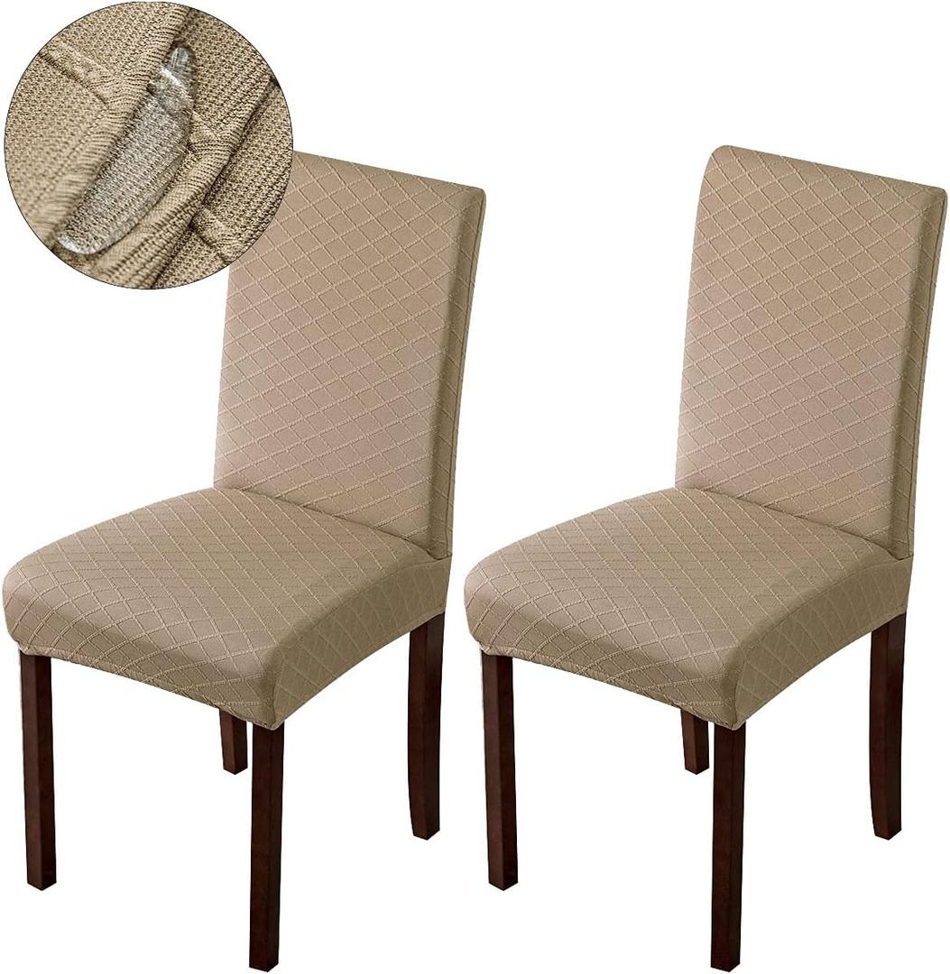 Genina Waterproof Chair Covers for Dining Room Dining Chair Covers Kitchen Parsons Chair Covers (Khaki, 2 PCS)