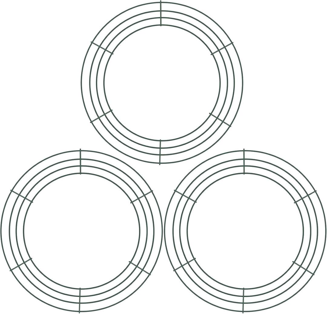 BBTO 3 Pieces Wire Wreath Frame Christmas Metal Round Wreath Form Holiday Wire Ring for Floral Arrangements Craft DIY (Green, 10 Inch)