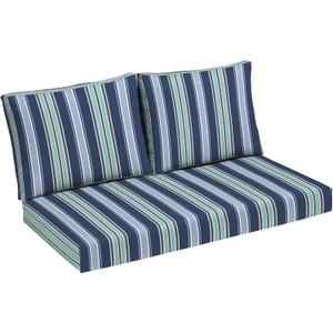 Arden Outdoor Loveseat Cushion Set, 48 x 24, Rain-Proof, Fade Resistant, Cushion Set for Couch, Bench, and Swing Sapphire Aurora Blue Stripe, 18 x 16.5