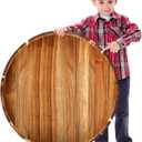 Blushtier 26in Extra Large Round Ottoman Tray with Handles Solid Circle Acacia Wood Decorative Serving Tray Oversized for Living Room, Coffee Table, Breakfast in Bed Tea Fruit
