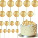 ASTARON 20 Pcs Mini Balloons Cake Topper Sticks - Glitter Gold Ball Picks for Christmas Birthday Decorations
