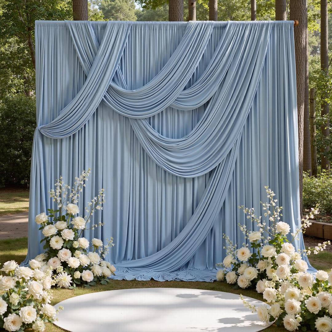 50ft x 15ft Dusty Blue Backdrop Curtains for Wedding Parties, 10 Panels Extra Long Wrinkle Free Fabric Drapes Photo Backdrop for Baby Shower Birthday Stage Reception Lobby Decoration