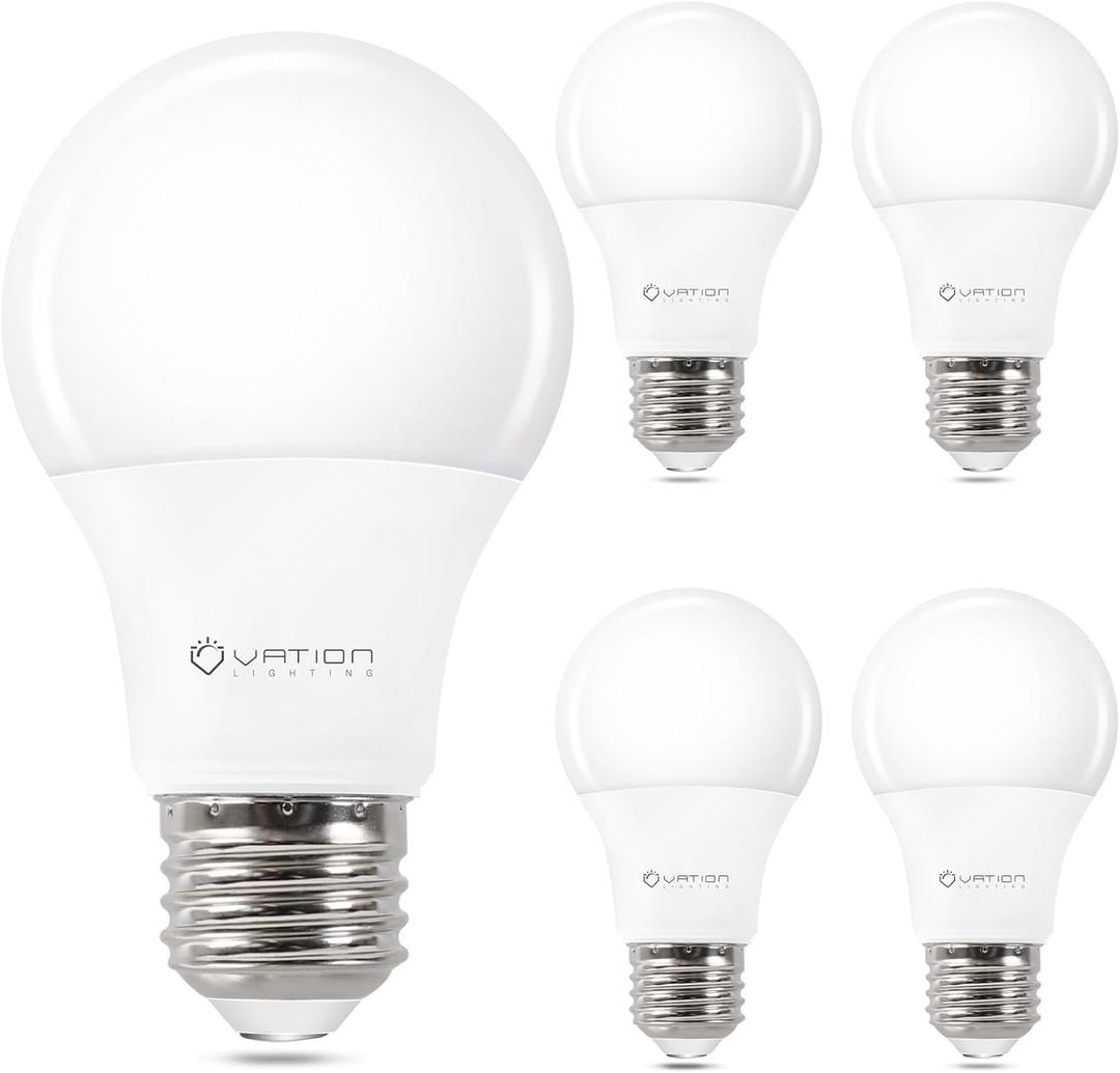 VATION LIGHTING 4 Pack 40W Equivalent A19 LED Light Bulbs, Daylight 5000K, Non-Dimmable Efficient 5Watt, 450 Lumens, ETL/UL Listed, E26 Standard Base, Energy Efficient for Bedroom Home Office