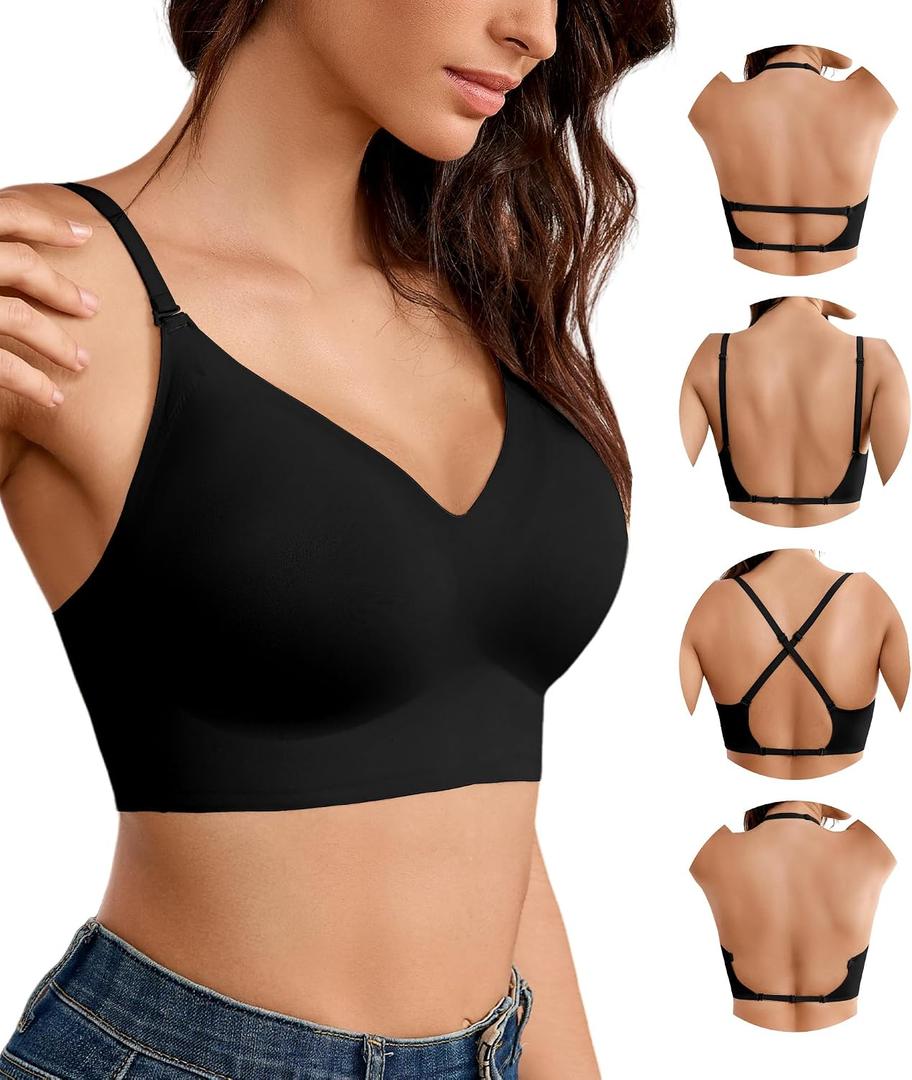Backless Bra Low Back Bra - Backless Bras for Women Halter Bralette (Black, XS)