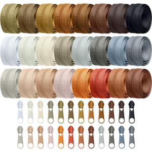 Syhood 24 Colors Zipper Repair Kit, #5 Nylon Coil Sewing Zippers Sewing Supplies Zipper Tape Zippers by The Yard with 96 Pcs Zip Pulls Sliders Purse Hardware for Bags Making(24yard,Brown Series)