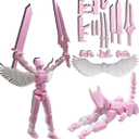 T13 3D Action Figures Set Titan 13 Action Figure Dummy 3D Printed Robo Multi-Jointed Movable Toy with Full Articulation for Collectors Desktop (Assembly Completed Pink White Figure + Dog)