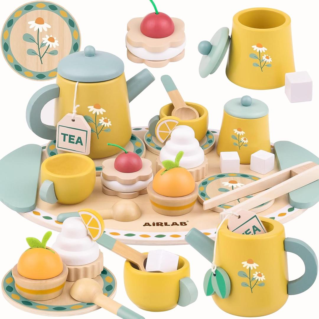 Tea Sets for Toddlers 3-5 Girl Birthday Gift 3-Year-Old Princess Party Wooden Play Food Toy Sets for Kids Kitchen Accessories Age 3 4 5 6 Wood Educational Toys
