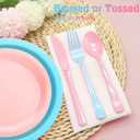 300 PCS Pink and Blue Silverware Heavy Duty 150 Pink Plastic Silverware and 150 Blue Plastic Cutlery Sets- 100 Forks 100 Knives 100 Spoons for Birthday, Baby Shower, Gender Reveal