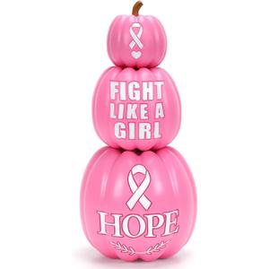 3 Pcs Breast Cancer Awareness Decoration,Artificial Pumpkins for Breast Cancer Awareness Campaigns,Pink Ribbon Pumpkin Decor for Fall Halloween Table Decoration