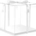 XININSUN 6Pcs Tall Cake Boxes Clear cake Box with Ribbon, 12x12x 10inch,Ideal for Large 10" and 12" Inch Tall Layer Tiered Cakes and Clear Gift Boxes for Wedding Party and Gift Display - White