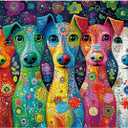 Colorful Dog Painting Jigsaw Puzzle 1000 Piece for Adult, Art Puppy Beautiful Flower Jigsaw Puzzles, Funny Animal Aesthetic Puzzle