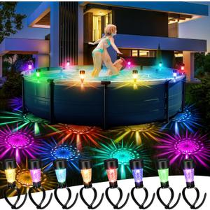 Baquler 8 Pcs Pool Solar Charging Lights for Framed Above Ground Pools Waterproof Solar Charging Light Outdoor Swimming Pools Fence Decorations Pool Accessories Night Lights