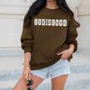 MYHALF Love Like Jesus Hoodies for Women Christian Bible Verse Sweatshirt Casual Drawstring Waffle Pullover Tops with Pocket (Brown, L)