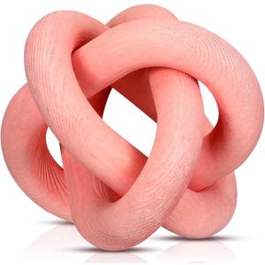 3 Link Wood Knot Decor Rustic Home Dcor Accents Hand Carved Coffee Table Decoration, Boho Chain Link Decoration, Modern Shelf, Rustic Objects for Home Living Room Bedroom(Pea-Pink)