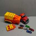 Truck Car Toys for 3, 4, 5, 6, 7, 8 Years Old Kids, Carrier Truck Race Track Toys, Foldable Transport Car Toys with Foldable Race Tracks and 6 Metal Cars, Birthday Gifts for Toddler Boys Girls (Red)