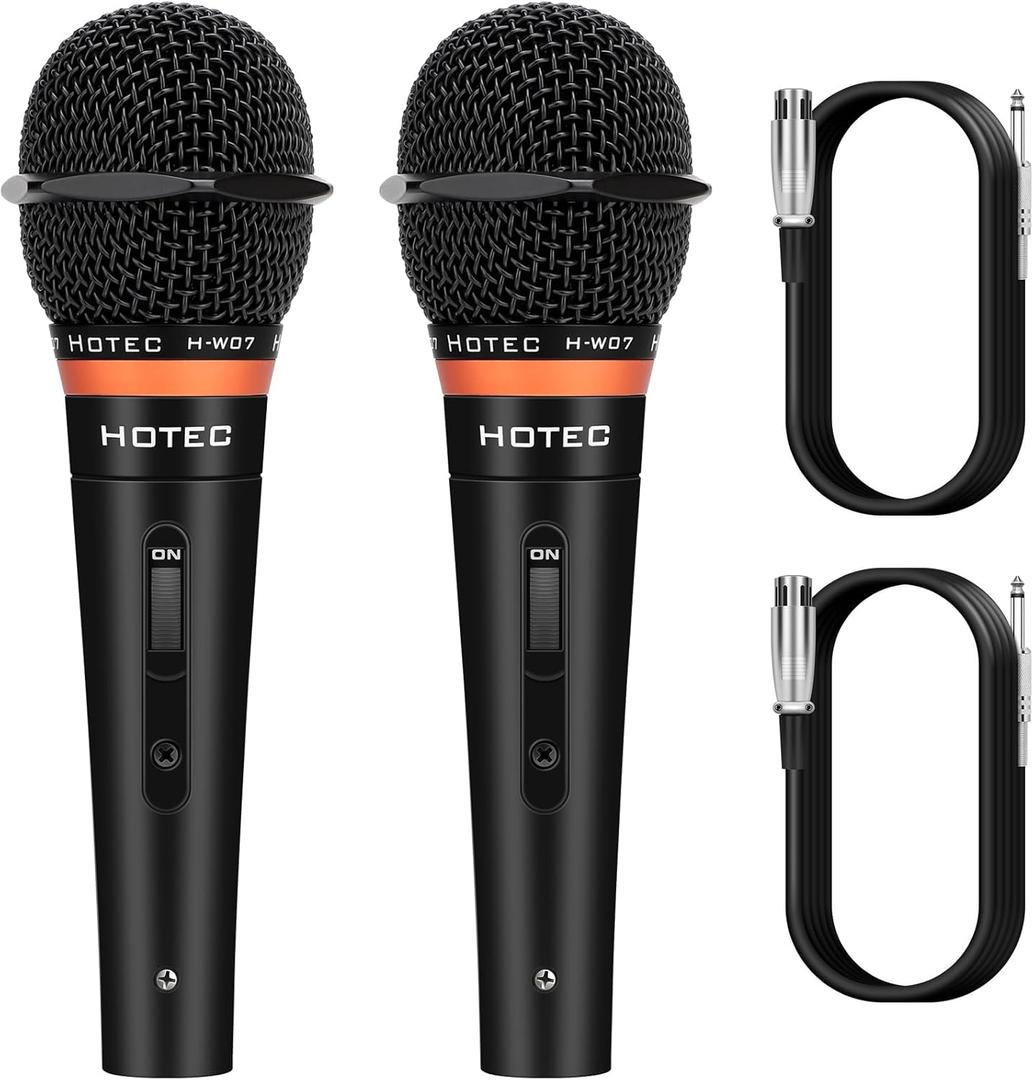 HOTEC Premium Wired Vocal Dynamic Handheld Microphones - Includes 19ft Detachable XLR Cable and ON/Off Switch - 2 Pack, Metal Black HOTEC Premium Wired Vocal Dynamic Handheld Microphones - Includes 19ft Detachable XLR Cable and ON/Off Switch - 2 Pack, Metal Black