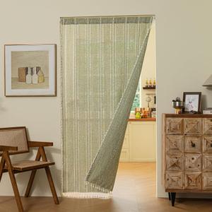 Sutuo Home Green Boho Door Curtains for Kitchen Doorway, Bohemian Semi Blackout Privacy Embroidery Drape Decor for Temporary Room Dividers Bedroom Living Room, Rod Pocket 1 Panel 37" W x 80" L