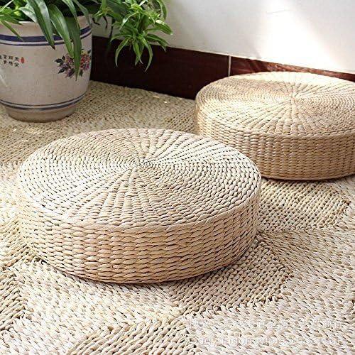 Japanese Style Handcrafted Eco-Friendly Padded Knitted Straw Flat Seat Cushion,Hand Woven Tatami Floor Cushion Corn Maize Husk (Dia50cm/19.7" x 10cm/4")