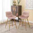 Sidanli Pink Bar Stools Set of 2, Velvet Counter Stools with Footrests, 24 Armless Counter Height Chairs for Bar, Kitchen, Living Room