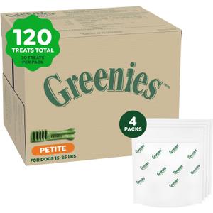 Greenies Veterinarian-Recommended Adult Natural Dental Dog Treats Petite Size, Original Flavor, (4) 30 ct Packs (120 Treats) (EXP 09/15/27)