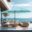PHI VILLA 15ft Large Patio Umbrellas with Base Included, Outdoor Double-Sided Rectangle Market Umbrella with Crank Handle, for Poolside Lawn Garden, Turquois