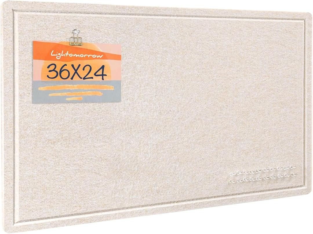 Bulletin Board, 36 x 24 inches Felt Board - Decorative Pin Board, Cork Board Alternative for Wall, 3' x 2' Foldable Picture Board Self-Adhesive Vision Board Prayer Board with 20 Pushpins - Oatmeal