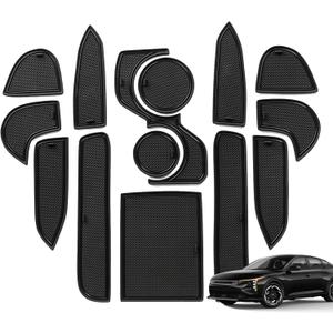 Cup Holder Mats for 2025-2026 Kia K4,14Pcs Soft Silicone Non-Slip Coaster Door Slot Insert Liners for 2026 2025 Car Interior Accessories Black