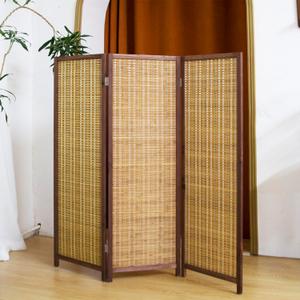 3 Panel Short Panel Divider Screen,3.95 FT Tall Bamboo Room Divider Folding Privacy Screen,Short Panel Divider Freestanding Room Divider for Room Seperation, Brown