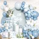148Pcs Dusty Blue Baby Shower Decorations for Boy - Boho Balloon Arch Garland Kit with 4 Baby Boxes - Matte Blue Sand White Balloons for Gender Reveal Backdrop, 1st Birthday Party