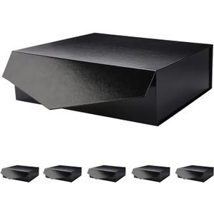 PACKHOME 6 Large Gift Boxes with Lids 13.5x9x4.1 Inches, Sturdy Collapsible Gift Boxes with Magnetic Closure (Glossy Black, Grass Texture)