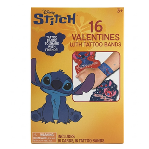 Disney Stitch 16 Collectible Valentines Day Cards w/ Tattoo Bands