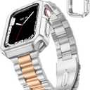 TISIMO Compatible with Apple Watch Band 45mm 44mm 42mm 41mm 40mm 38mm,Stainless Steel Metal iWatch Band with TPU Case for Apple Watch Series 9 8 7 6 5 4 3 2 1 SE SE2 Men and Women