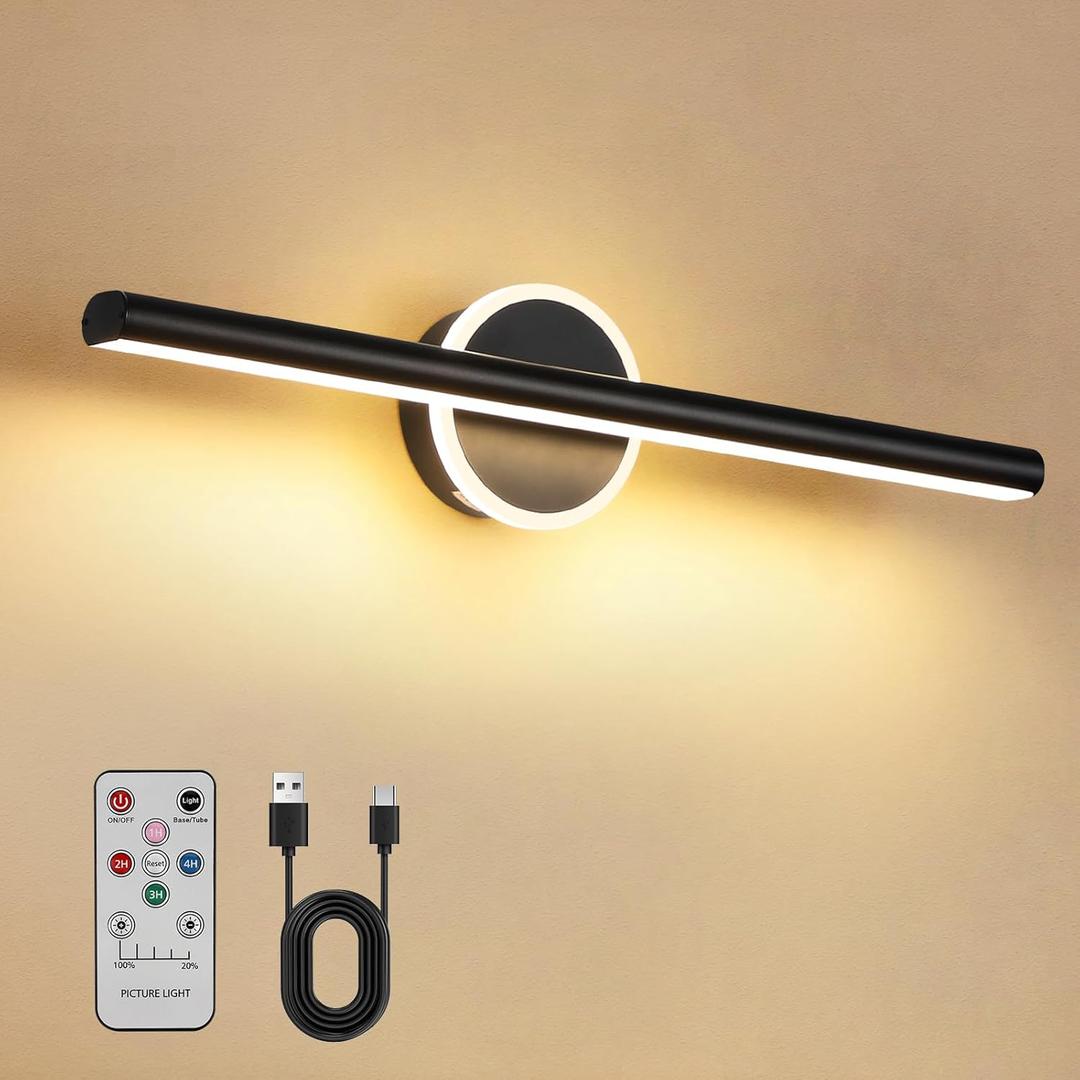 HUABRIDGE Picture Light, 16inches Wall Lights Battery Operated, Wireless Picture Art Light with Remote, Rechargeable Picture Lights for Wall, Painting, Gallery, Artwork, Portrait (Matt Black)
