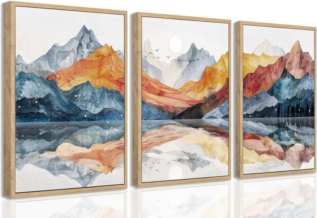 HNNXAR Abstract Mountain Poster Wall Art Set of 3 Boho Watercolor Landscape Canvas Picture Prints Modern Colorful Nature Painting Wall Decor for Bathroom Bedroom Living Room Office 16x24 inch Unframed