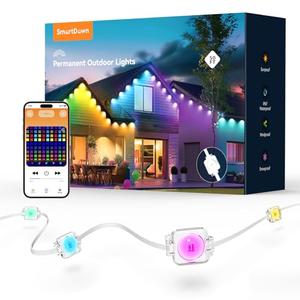 SmartDawn Permanent Outdoor Lights, 50FT with 32 Smart RGBIC LED Lights, DIY Scene Mode, IP68 Waterproof Christmas Lights for Daily and Accent Lighting, Outdoor Decor, House Roof, Holiday Decorations