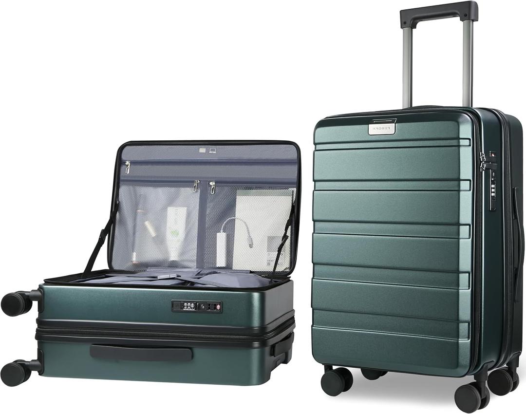 KROSER 20 Inch Airline Approved Carry On Luggage, Top Opening Suitcase
Expandable hard shell luggage,spinner wheels, TSA lock,USB port,36L capacity for business leisure travel-Dark Green