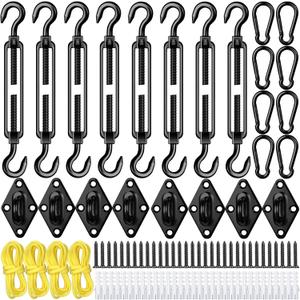 Tandefio 92 Pcs Sun Shade Sail Hardware Kit Heavy Duty Anti Rust Retractable Stainless Steel Outdoor Shade Sail for Triangle Rectangle Installation (Black)