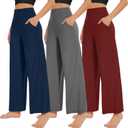 NEW YOUNG 3 Pack Women's Wide Leg Pants with Pockets High Waist Loose Sweatpants Casual Lounge Yoga Workout Palazzo (Medium, Navy Blue, Dark Grey, Wine)