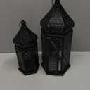 VELA LANTERNS Large Temple Tower Moroccan Lantern Lamp Decorative Candle Holders for Ramadan Decorations, Hanging, Outdoor Patio or Porch, Indoor Home Decor, Weddings, Black, Set of 2
