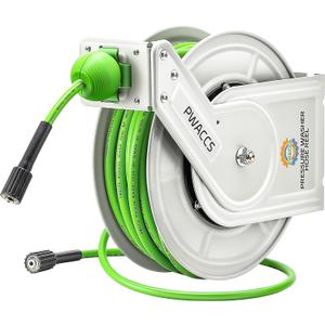 PWACCS Retractable Pressure Washer Hose Reel, 1/4" x 60ft Heavy Duty Power Washer Hose Reel, High Pressure Reel Auto Rewind, Wall/Floor Mounted, 3600 PSI