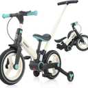 EOOWOY Balance Bike with Push Handle for Kids 18-60 Months, 6 in 1 Foldable Push Bike with Training Wheels & Pedals, Balance Bicycle for Boys and Girls with Brakes & Kickstand, Small