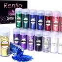 Renfio Chunky Glitter, 16 Colors Resin Glitter Set Each 10g/0.35oz PET Chunky Flakes Sequins Mix Fine Powder for Crafts, Resin Accessories, Snow Globe Tumbler Supplies, Nails