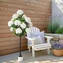 YEPDIN Set of 2 Artificial Hydrangea Tree 5 ft- Large Faux Hydrangea Plants Indoor Outdoor Fake Flower Trees with White Tall Planter for Home Garden, Front Decor