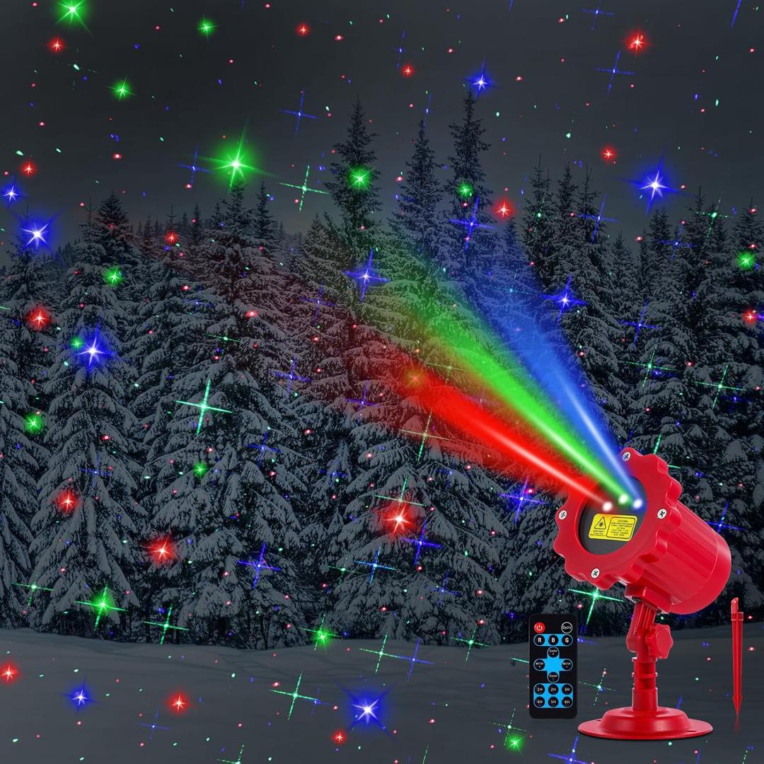 Treela Red Laser LED Light Projector Outdoor Star Projection LED Projector with Remote Waterproof Decorative Light for Garden Yard Party(Red Green Blue Color,Cross Stars)