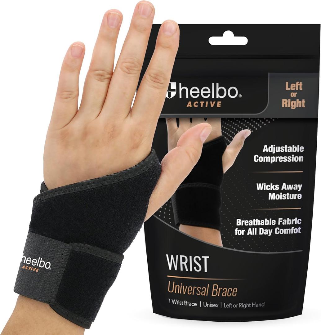 Heelbo Active Universal Support Wrist Compression Brace | Carpal Tunnel Wrist Brace Night Support | Unisex| Left Hand & Right hand for Pain Relief & Injury Recovery