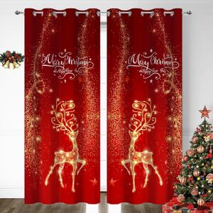 YOSTEV Red Christmas Curtain for Living Room 2 Panel Set, Red Xmas Velvet Window Curtains 84 Inch Long, Sparkle Reindeer Snowflake Thermal Insulated Room Darkening Decoration Curtains, 52x84 Inch (Elk)