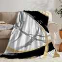 SPBL&L Black White and Gold Throw Blanket, Minimalist Modern Ink Line Throw Blanket for Bed Couch Bedroom Living Room, Modern Room Home Decor