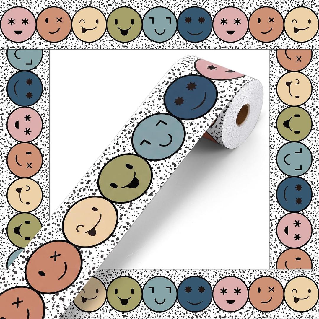 2 x Tenceur 120ft Smile Face Bulletin Board Borders Smile Faces Classroom Decor Die Cut Trim Border for Back to School Classroom Chalkboard Decoration (Boho Happy Face,Colorful 4)