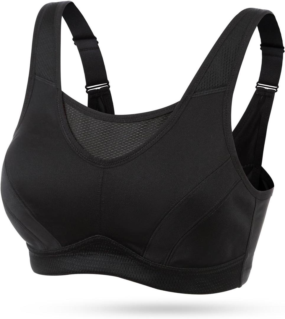 Wingslove High Impact Sports Bras for Women Plus Size Non Padded Wirefree Workout Bra Bounce Control (38C, Black)