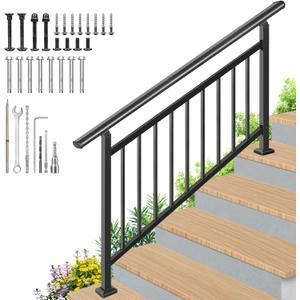 Upgrade Adjustable 5 Steps Handrail, 63"x38" Stair Railing Kit, Railings for Stairs Indoor and outstair, Hand Rails for Porch Railing, Deck Hand Railing, 5 Steps Handrails for Outdoor Steps
